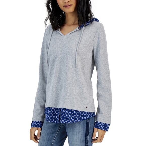 Tommy‎ Hilfiger Jersey Knit Hooded Sweatshirt Womens Size XL Heather Grey - Picture 1 of 9